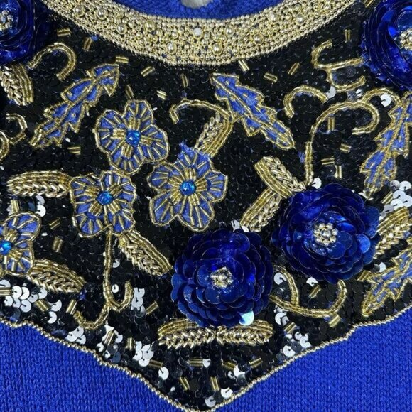 VTG Victoria Harbour Sweater Tunic Shirt Women's Size M Royal Blue Beaded Sequin - Picture 6 of 13